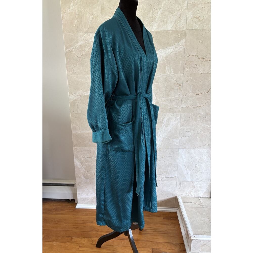 VTG 90s VS Gold Label Luxe Teal Jacquard Robe - P/S The Iconic Terry‑Lined One